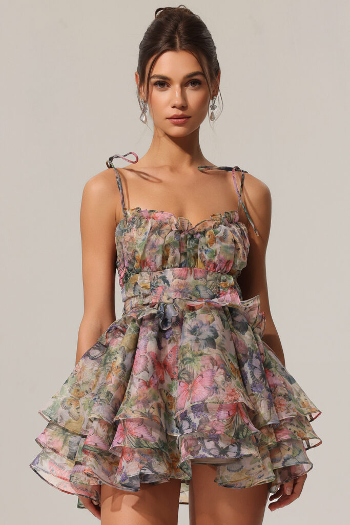 Hester Sleeveless V-Neck Lacing Flounce Mini Dress