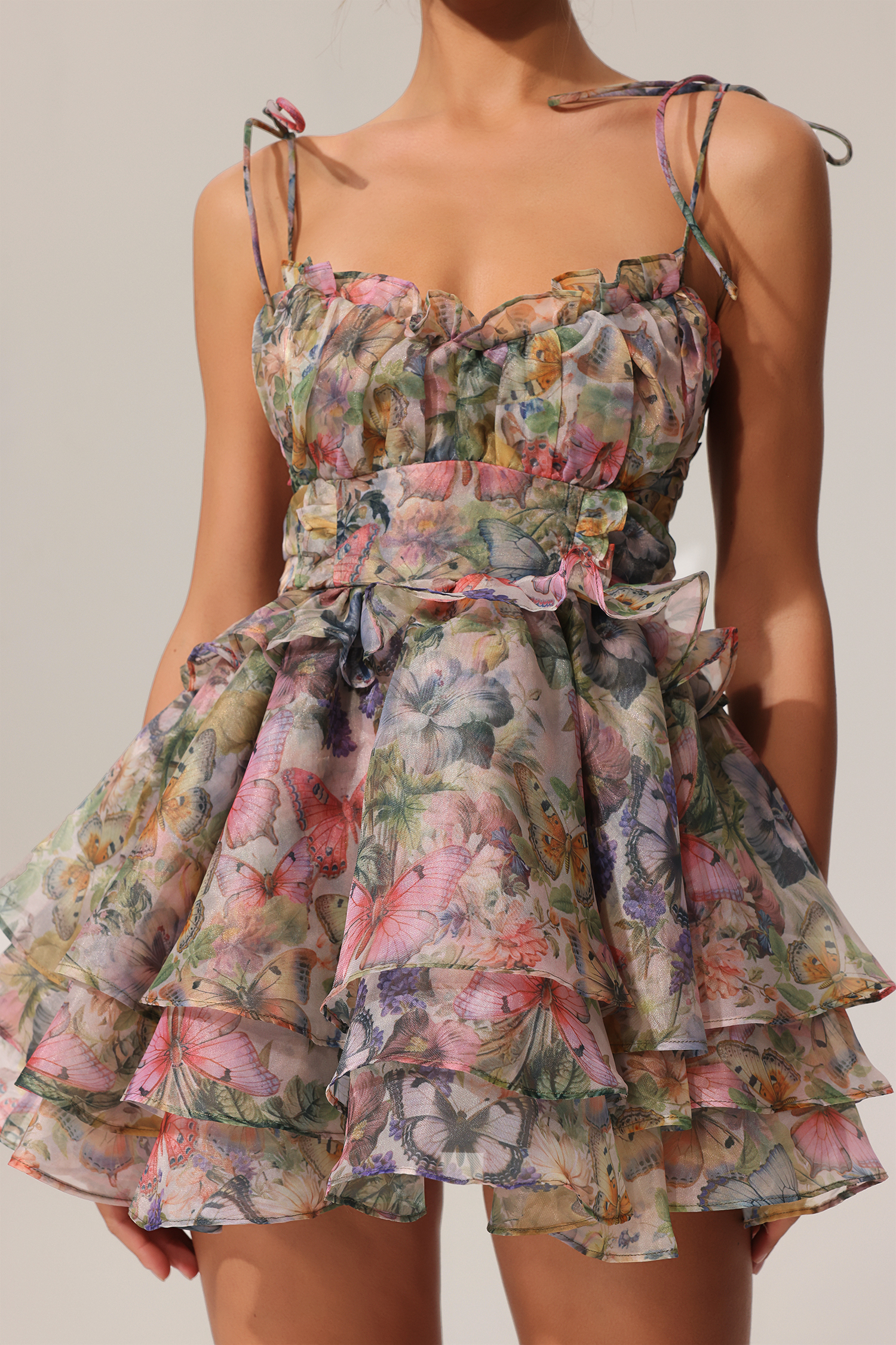 Hester Sleeveless V-Neck Lacing Flounce Mini Dress - Image 5