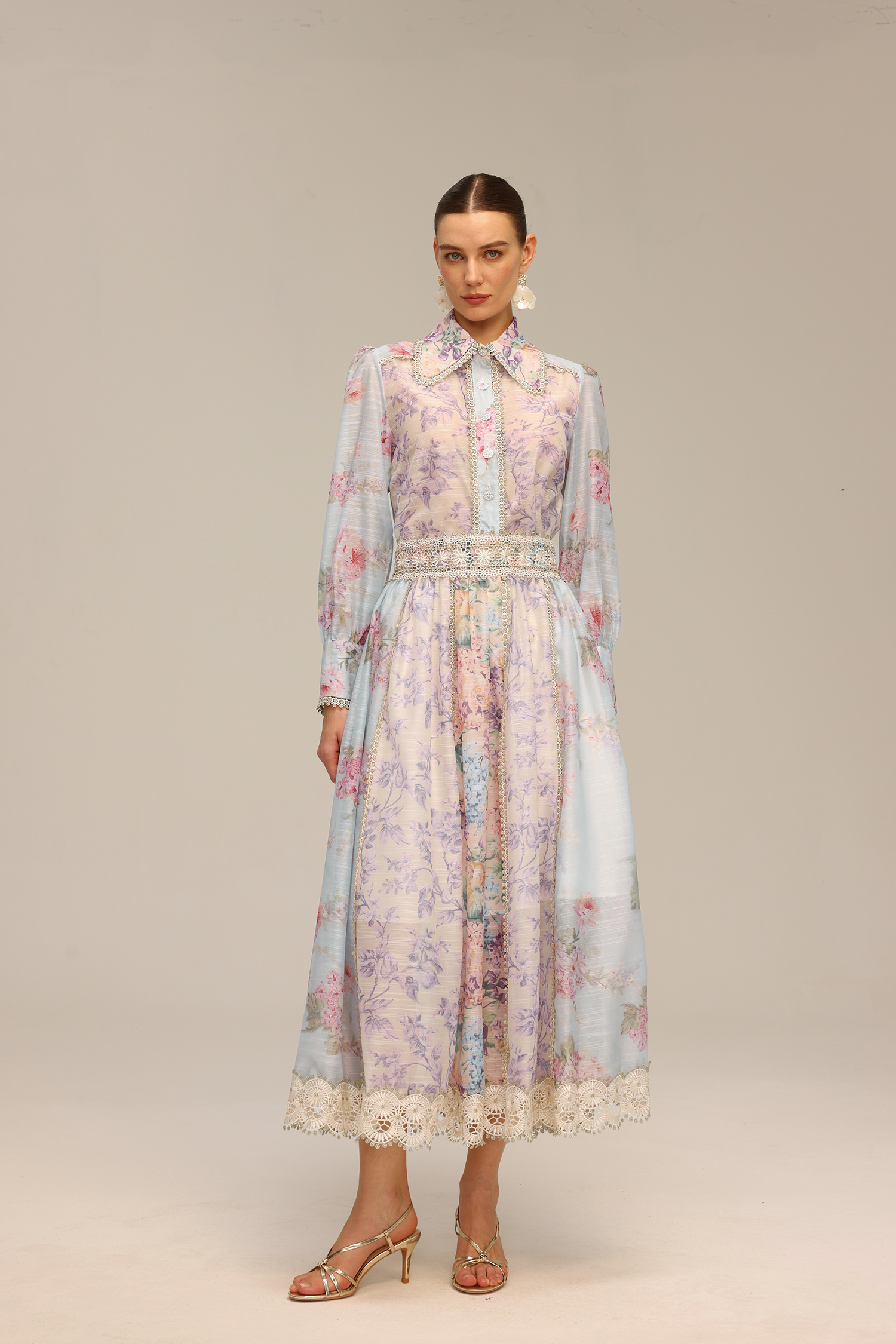 Ruby Long Sleeve Floral Printed Lace Top And Skirt Two-Piece Set - Image 2