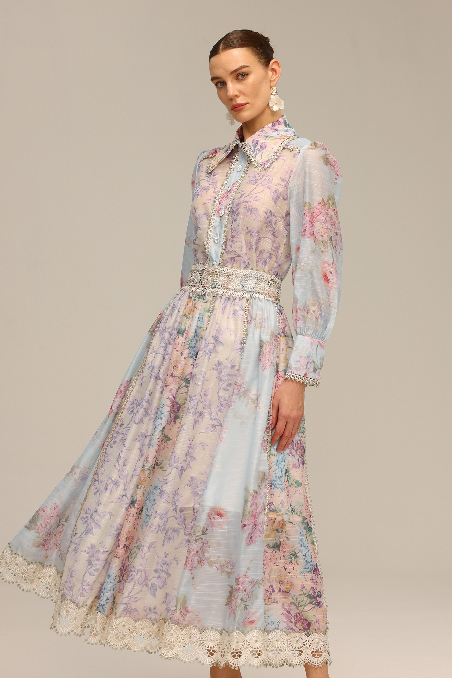 Ruby Long Sleeve Floral Printed Lace Top And Skirt Two-Piece Set - Image 4