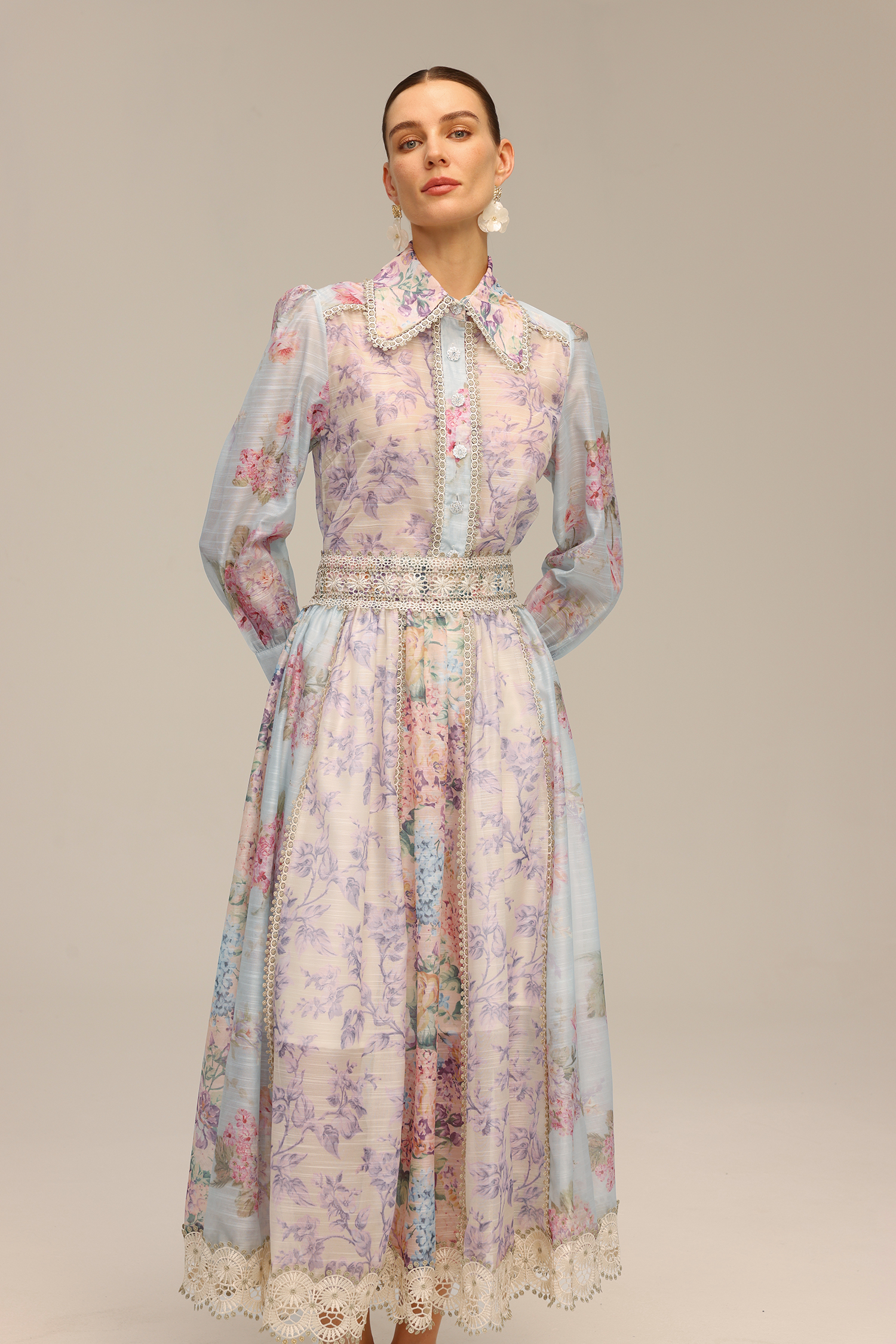 Ruby Long Sleeve Floral Printed Lace Top And Skirt Two-Piece Set - Image 3