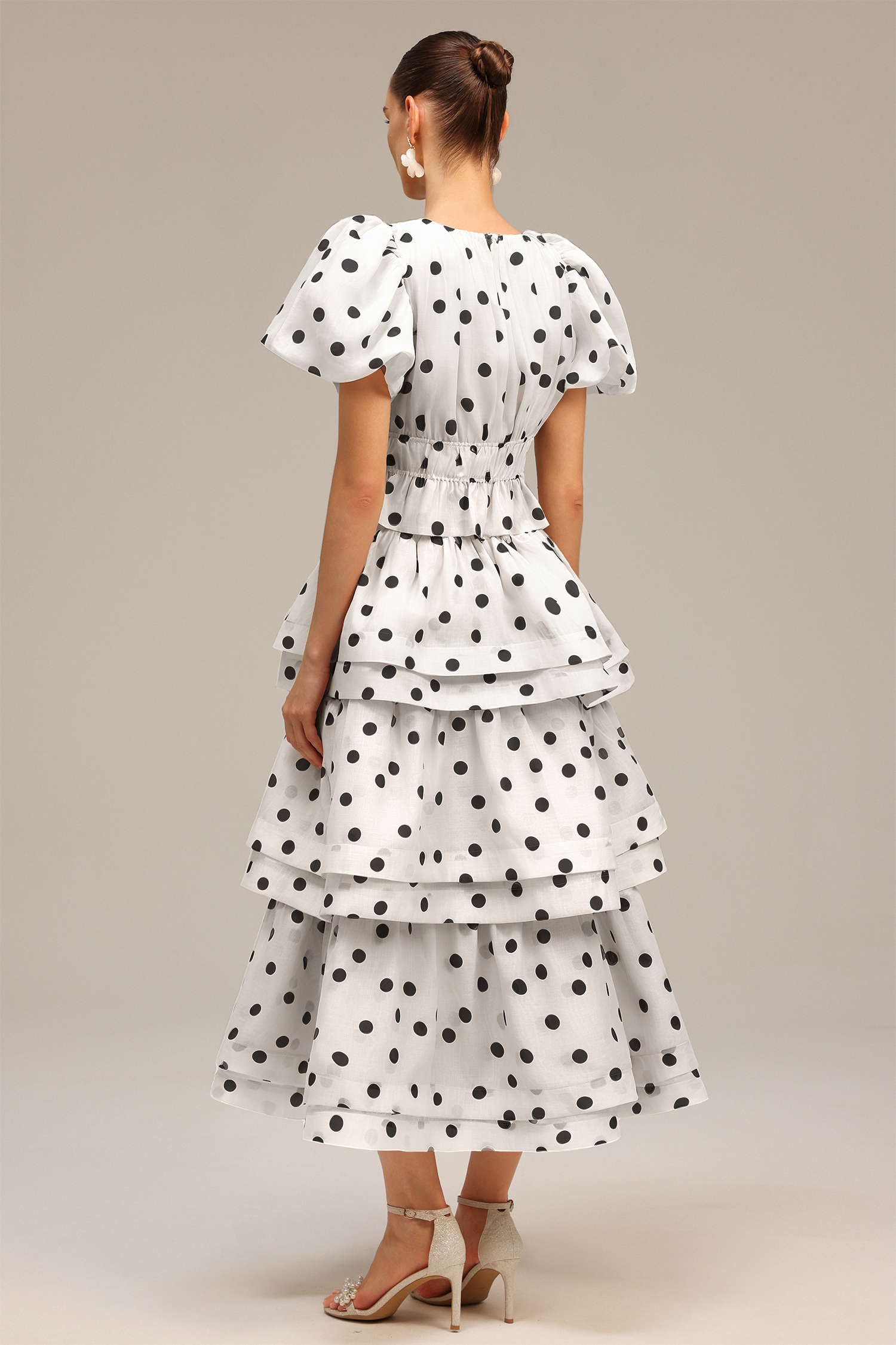 Nasim Puff Sleeves Dot Printed Top And Skirt Two-Piece Set - Image 6