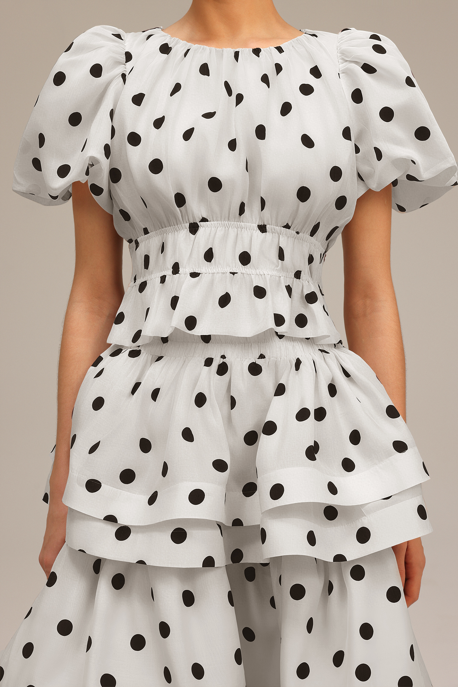 Nasim Puff Sleeves Dot Printed Top And Skirt Two-Piece Set - Image 5