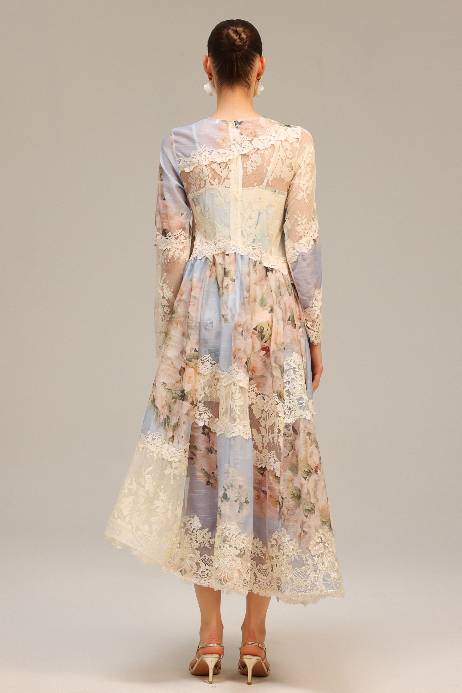 Wanda Long Sleeves Floral Printed Asymmetric Lace Maxi Dress - Image 6
