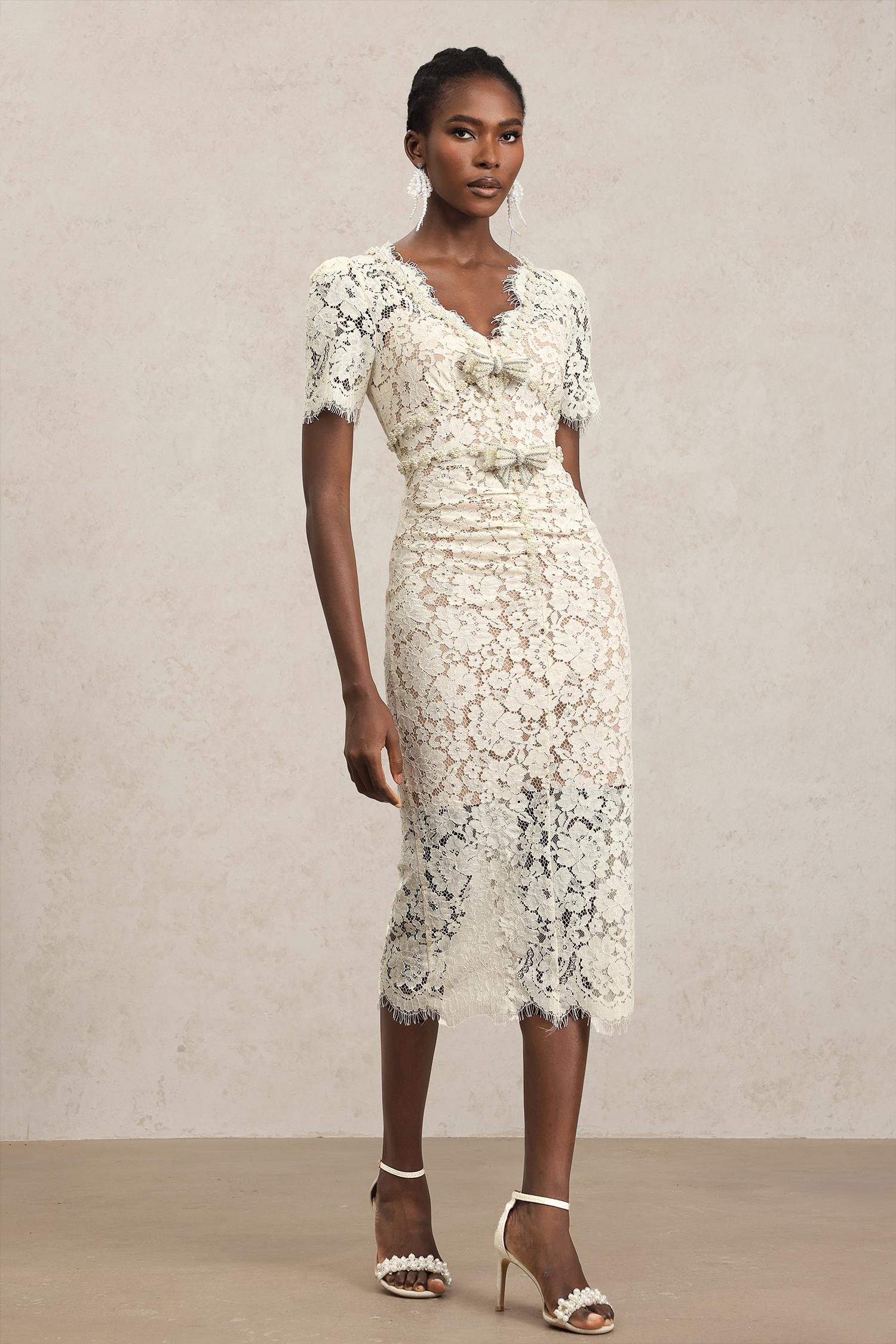 Maisie V-Neck Short Sleeves Bowknot Lace Midi Dress - Image 4