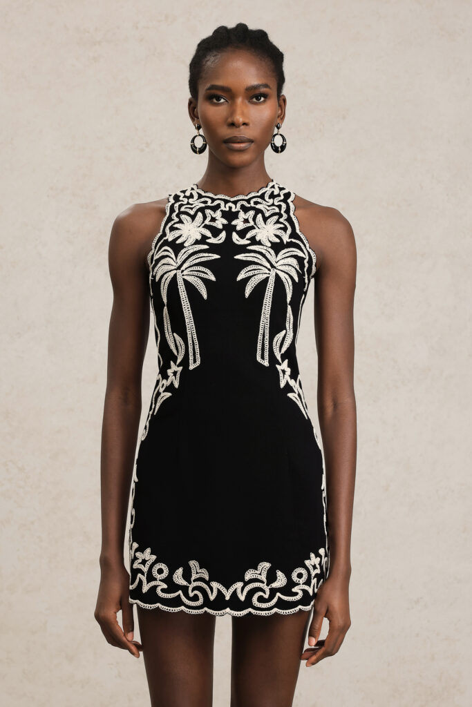 Eleni Sleeveles Round Neck Embroidery Mini Dress