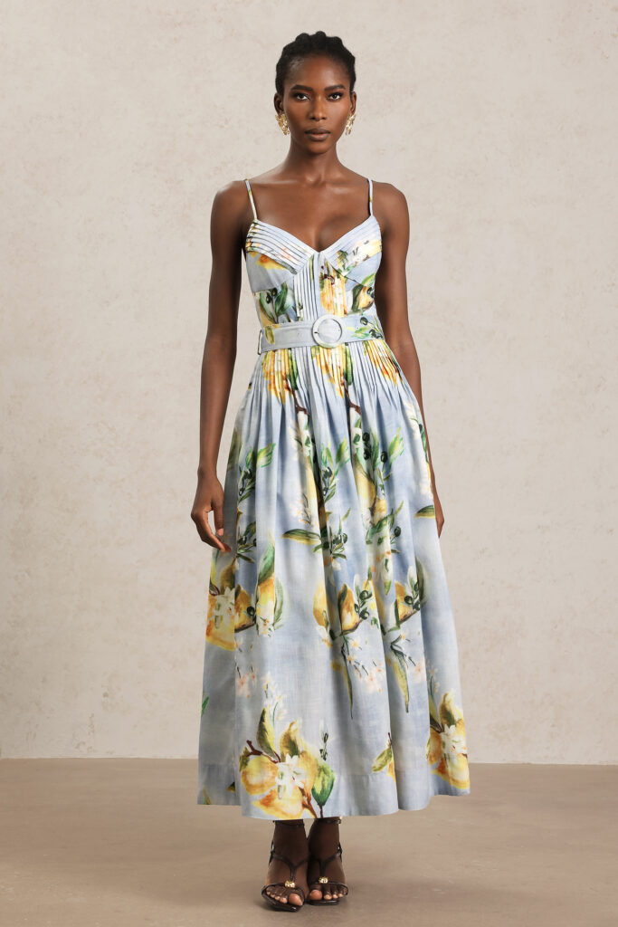 Fritia Halter Printed Folds Maxi Dress