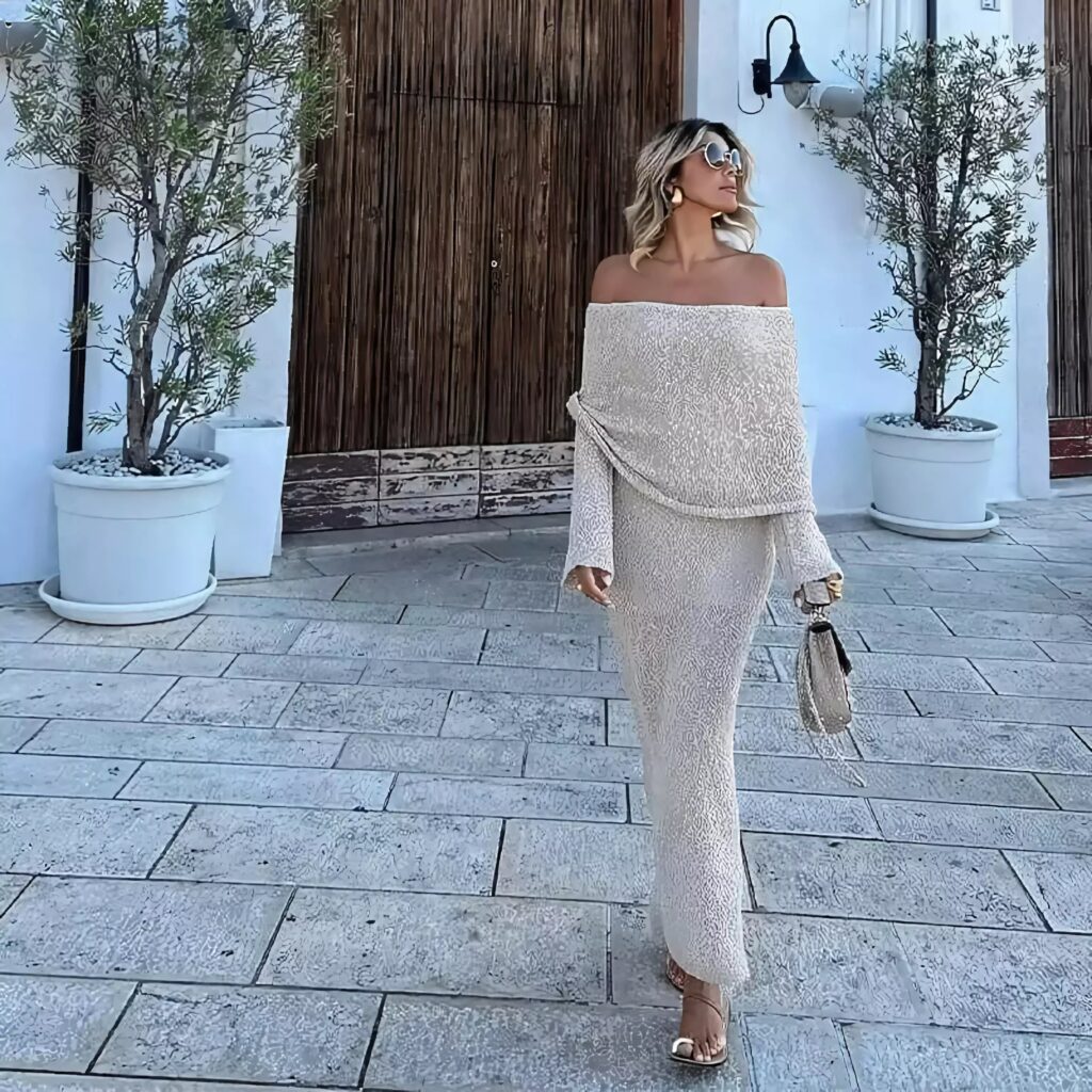 Knit Off Shoulder Maxi Dress (Buy 2 Free Shipping)