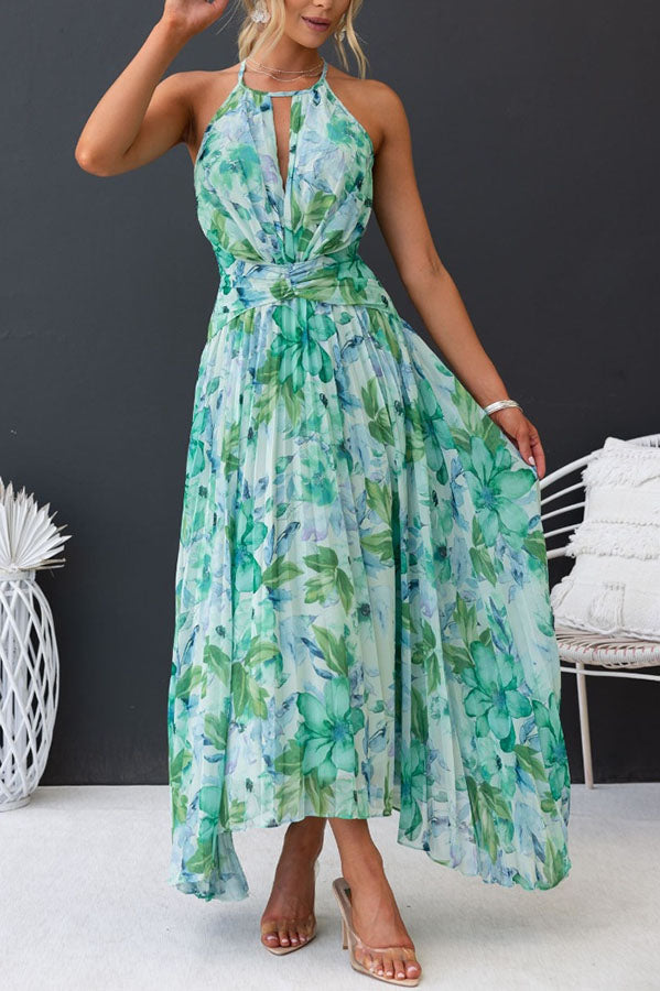 Sunny Forecast Floral Cutout Neck Pleated Midi Dress - Image 9