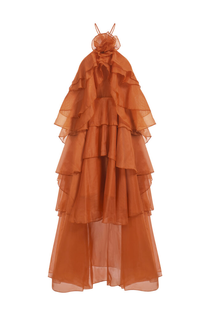 Jesmin Sleeveless Flower Layered Folds Maxi Dress