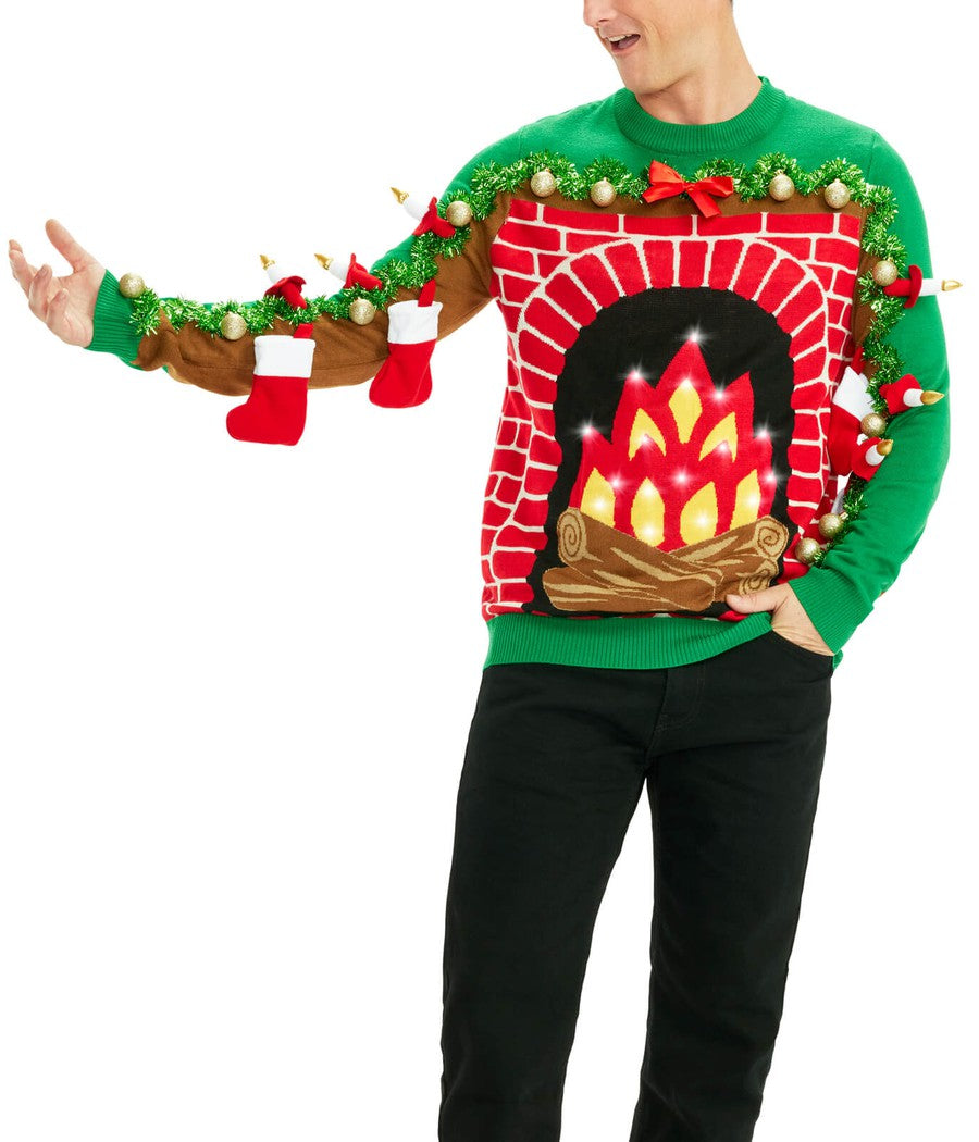 Men's Festive Fireplace Light Up Ugly Christmas Sweater - Image 3