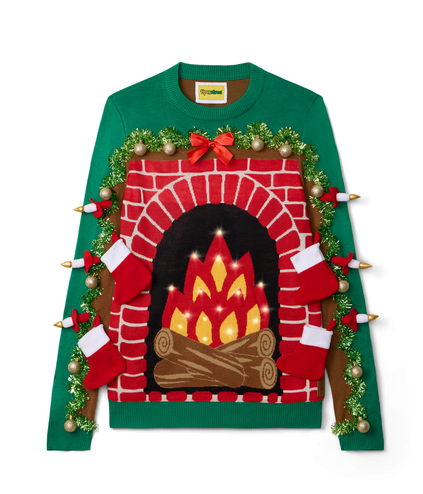 Men's Festive Fireplace Light Up Ugly Christmas Sweater - Image 7
