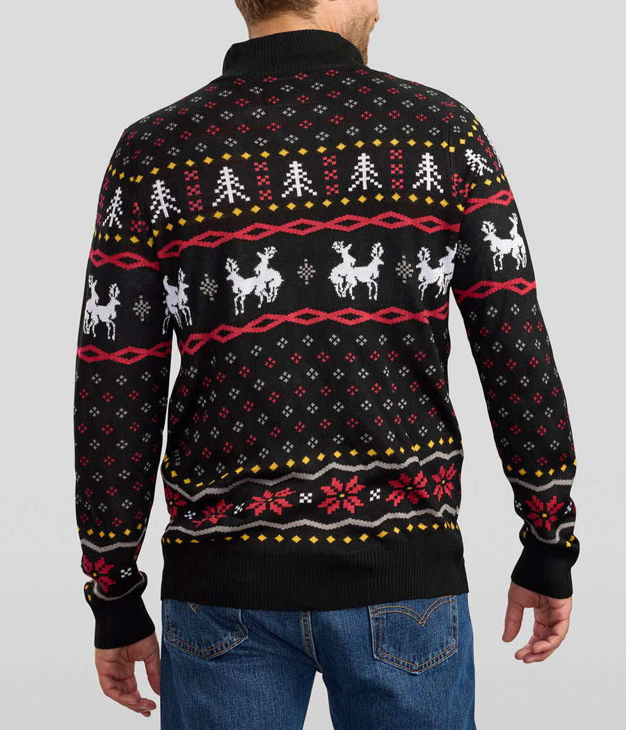 Men's Naughty Reindeer Ugly Christmas Cardigan Sweater - Image 2