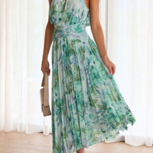Sunny Forecast Floral Cutout Neck Pleated Midi Dress