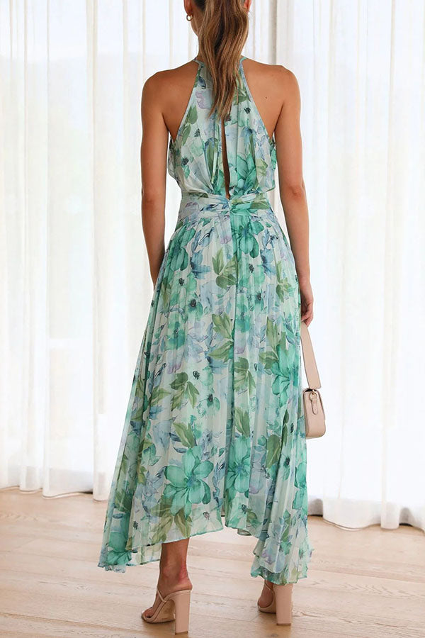 Sunny Forecast Floral Cutout Neck Pleated Midi Dress - Image 7