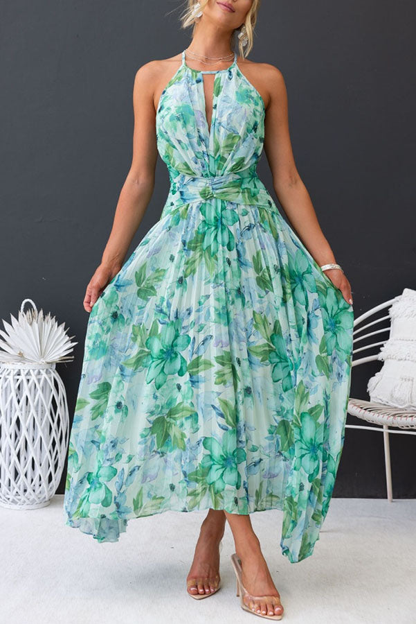 Sunny Forecast Floral Cutout Neck Pleated Midi Dress - Image 8