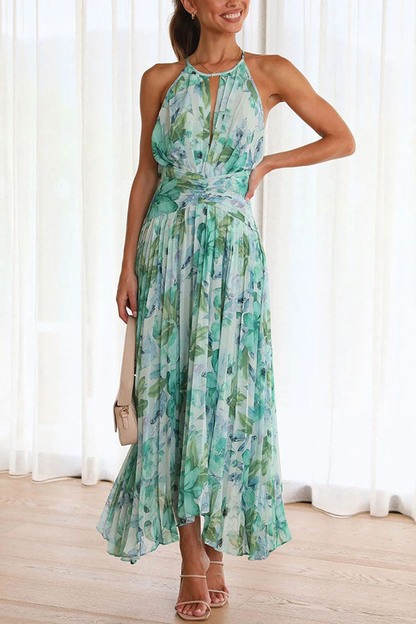 Sunny Forecast Floral Cutout Neck Pleated Midi Dress - Image 3