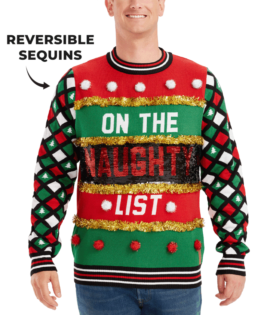 Men's Naughty or Nice Reversible Sequin Ugly Christmas Sweater